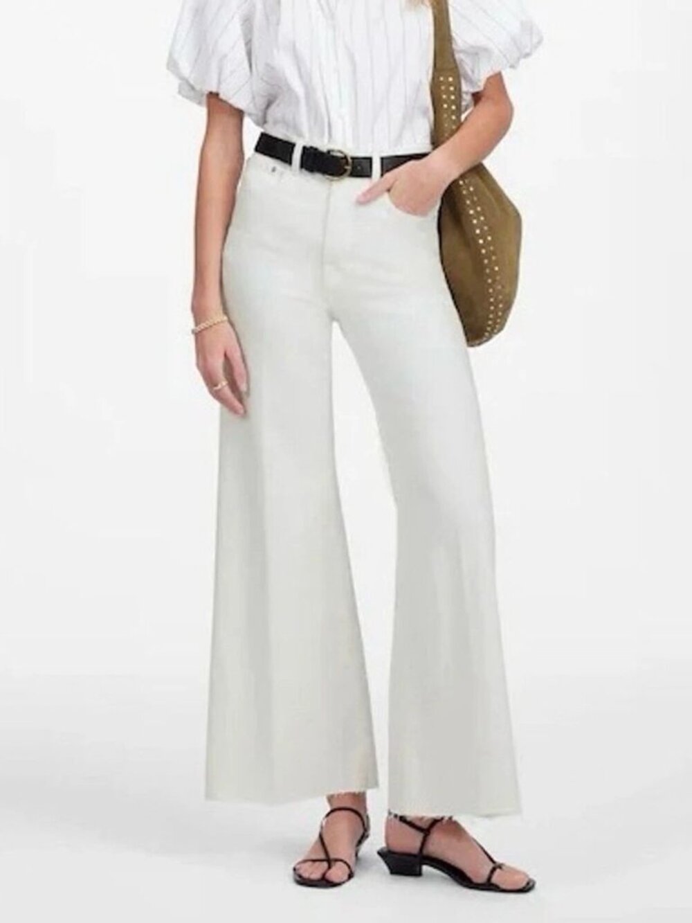 Madewell Flared Wide Leg Crop Jeans Super Stretch Womens 27 Pure White NWT